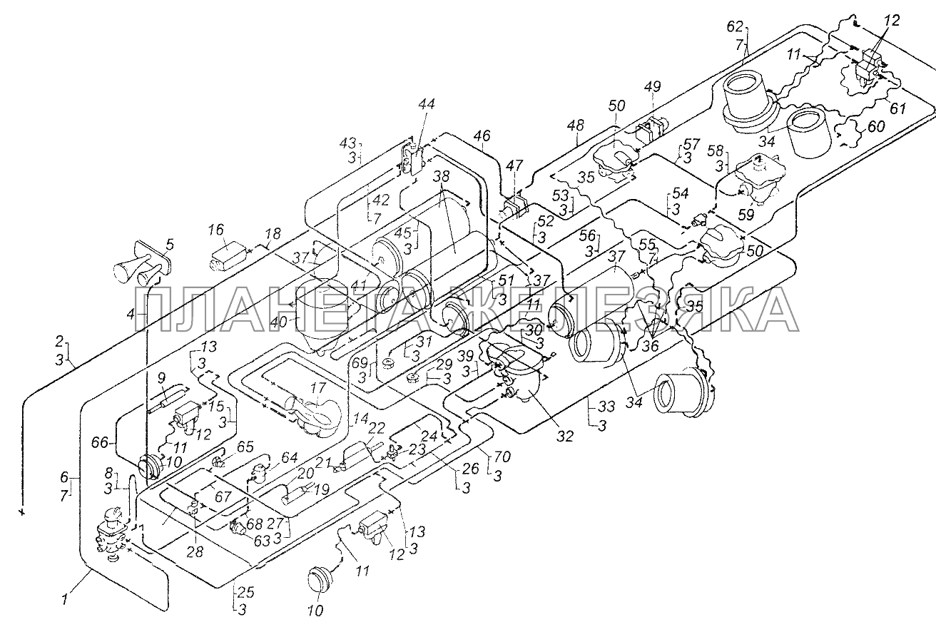 Схема тормозного привода автомобиля МАЗ-6422 МАЗ-64226